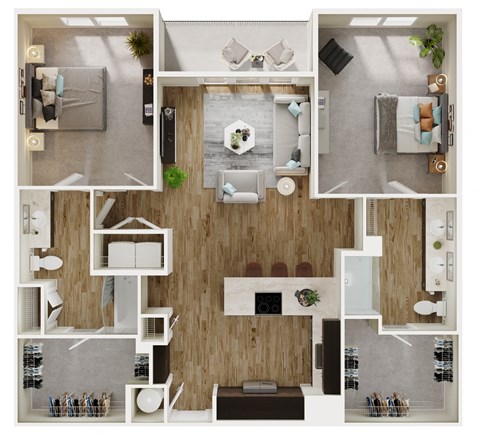 Floor plan for 2 beds, 2 baths, 1317 sqft
